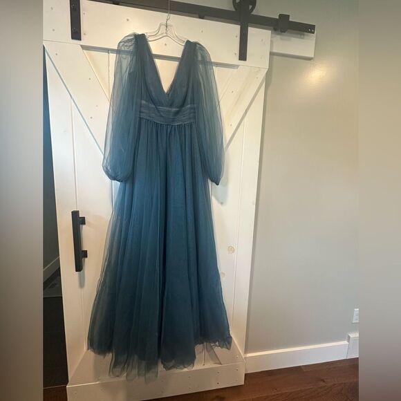 Mac Duggal Romantic Teal Tulle Formal Dress - Picture 1 of 5